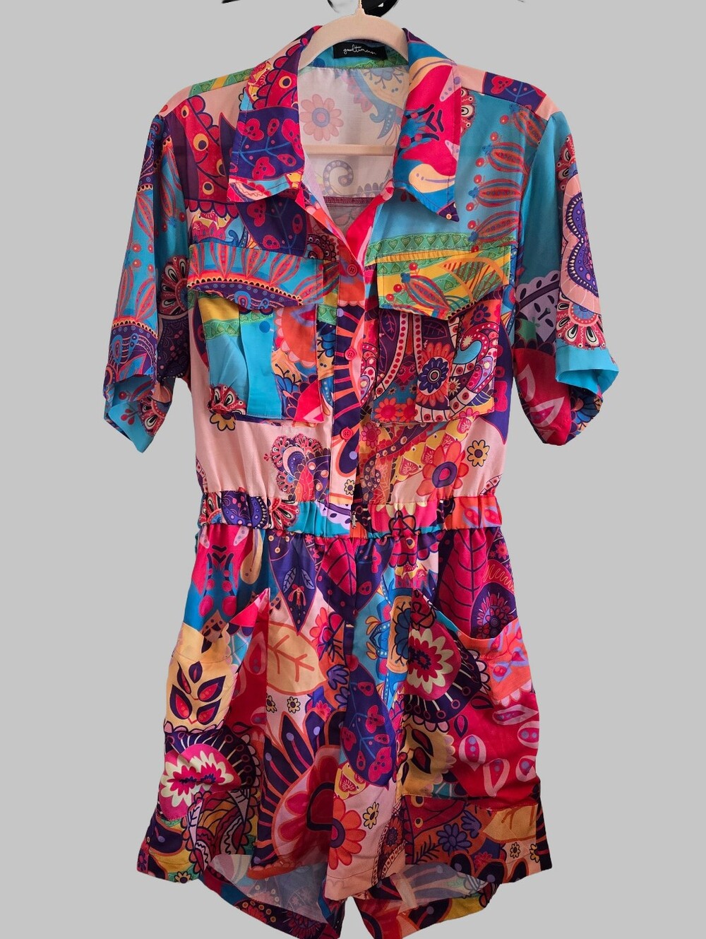 Like New Good Times Boho Psychedelic Short Romper / With Back Exposed – Size XL
